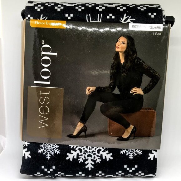 West Loop Women's S/M Holiday Fleece Leggings Snowflake Fair Isle Winter Printed - Picture 5 of 7